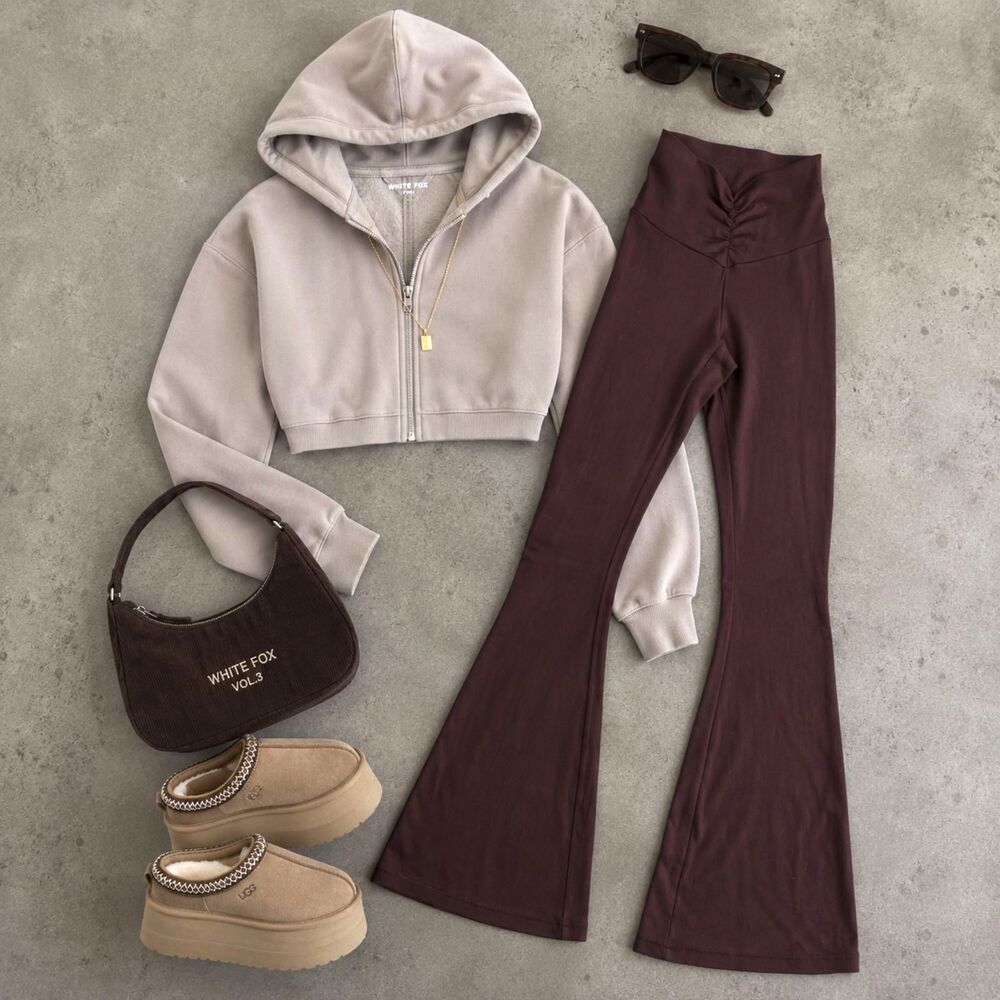 Offline By Aerie Flare Leggings XS Brown Burgundy Yoga Y2K Foldover Pants